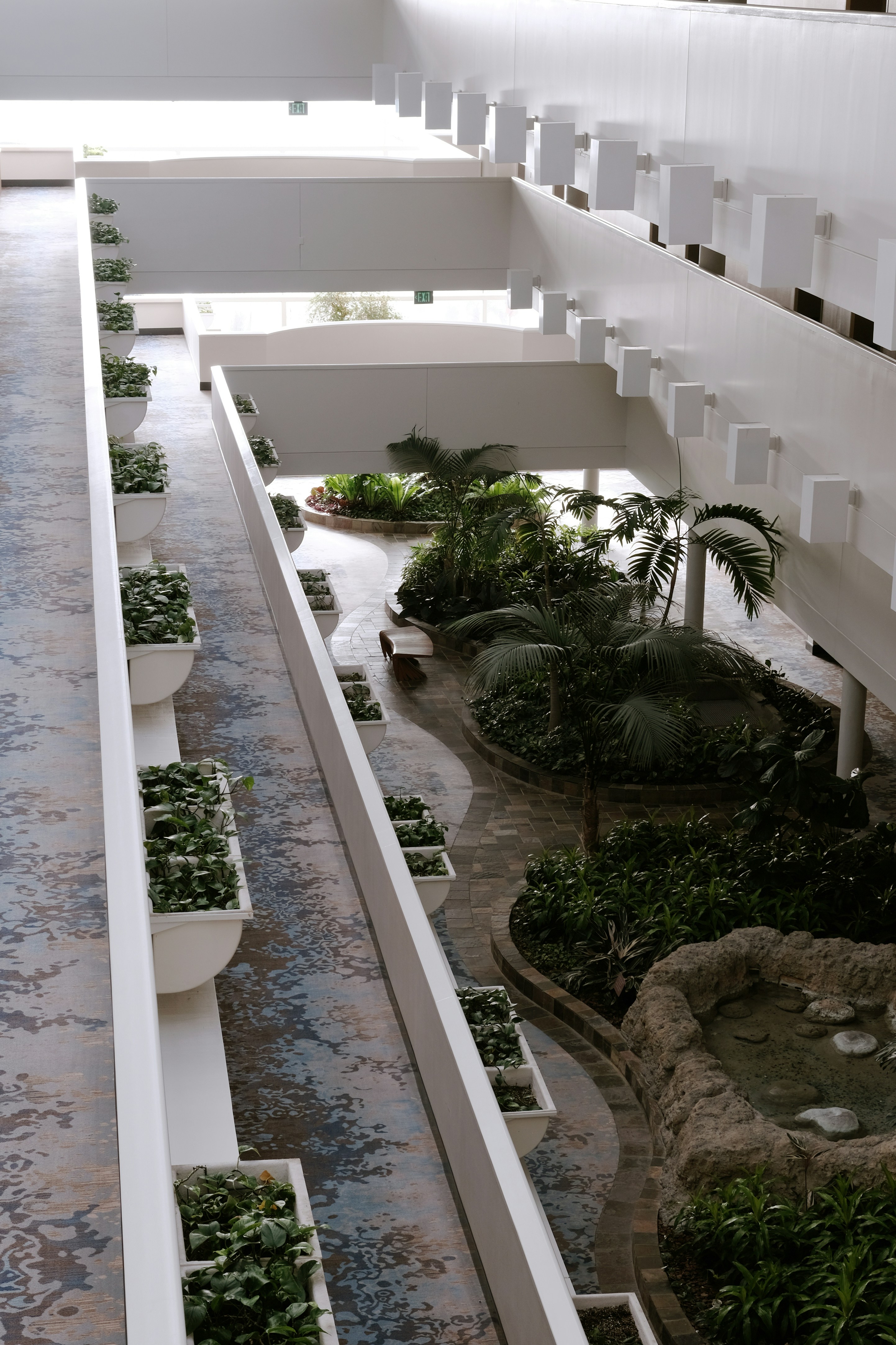 Jardín interior de hotel con vegetación
